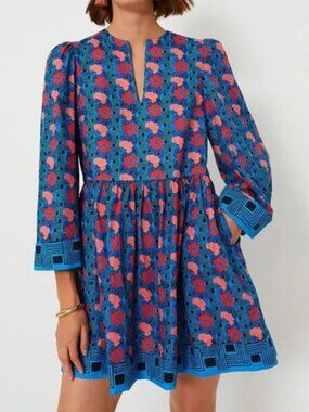 cornflower blue and navy crochet cooper mini dress Cornflower Blue & Red Crochet Cooper Mini Dress